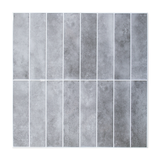 Vista frontal de azulejo autoadhesivo estilo columna Gris Ártico para cocina o baño.