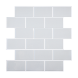 Vista frontal de azulejo autoadhesivo estilo ladrillo Halo Blanco para cocina o baño.