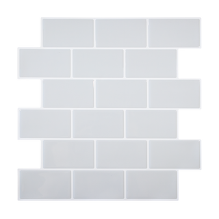 Vista frontal de azulejo autoadhesivo estilo ladrillo Halo Blanco para cocina o baño.