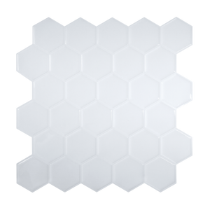 Vista frontal de azulejo autoadhesivo estilo hexágonos Hexágono Glaciar para cocina o baño.