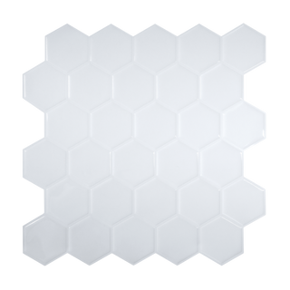 Vista frontal de azulejo autoadhesivo estilo hexágonos Hexágono Glaciar para cocina o baño.