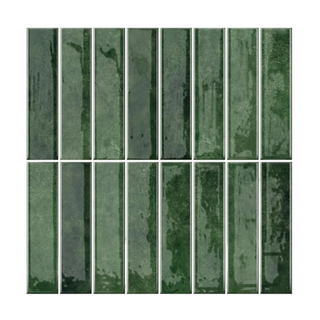 Vista frontal de azulejo autoadhesivo estilo columna Verde Esmeralda para cocina o baño.