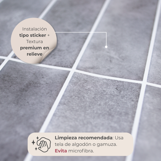 Detalle del acabado del azulejo autoadhesivo estilo instalación tipo sticker columna Gris Ártico.