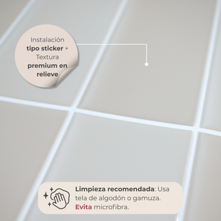 Detalle del acabado del azulejo autoadhesivo instalación tipo sticker  estilo subway Subway Perla.
