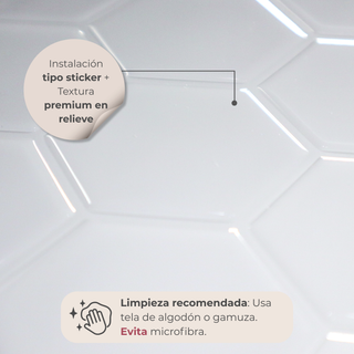 Detalle del acabado del azulejo autoadhesivo instalación tipo sticker estilo hexágonos Hexágono Glaciar.