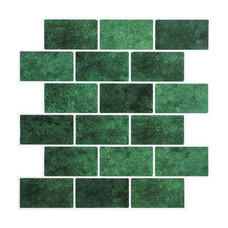 Vista frontal de azulejo autoadhesivo estilo ladrillo Jade Urbano para cocina o baño.