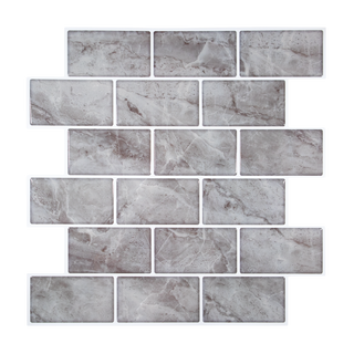 Vista frontal de azulejo autoadhesivo estilo ladrillo Mármol Roca para cocina o baño.