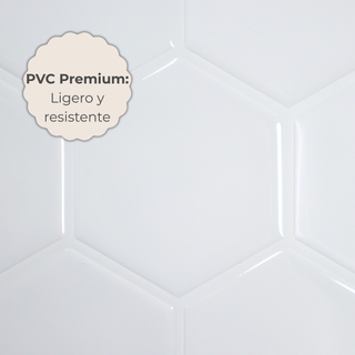 Detalle del acabado del azulejo autoadhesivo material PVC  estilo hexágonos Hexágono Glaciar.
