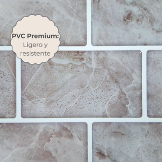 Detalle del acabado del azulejo autoadhesivo material PVC estilo ladrillo Mármol Roca.