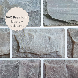Detalle del acabado del azulejo autoadhesivo material PVC estilo ladrillo Piedra Alpina.