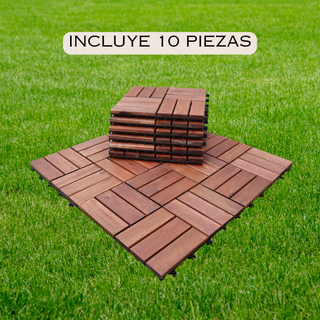 Infografía con características del piso Piso Parquet Café estilo parquet color café 10 piezas
