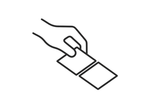 Minimal line icon of two tiles being placed together by hand, symbolizing easy installation without tools. Elegant, modern, black outline, vector, flat, consistent line weight, premium style, transparent background.